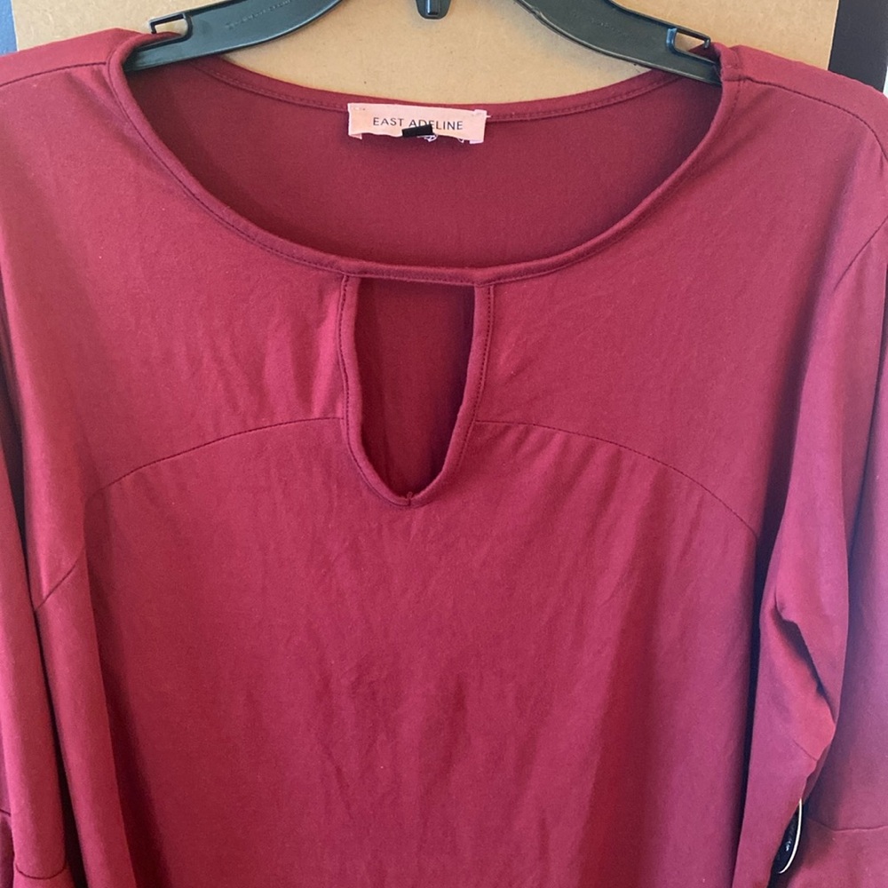NWT East Adeline cranberry top with bell sleeves 2X